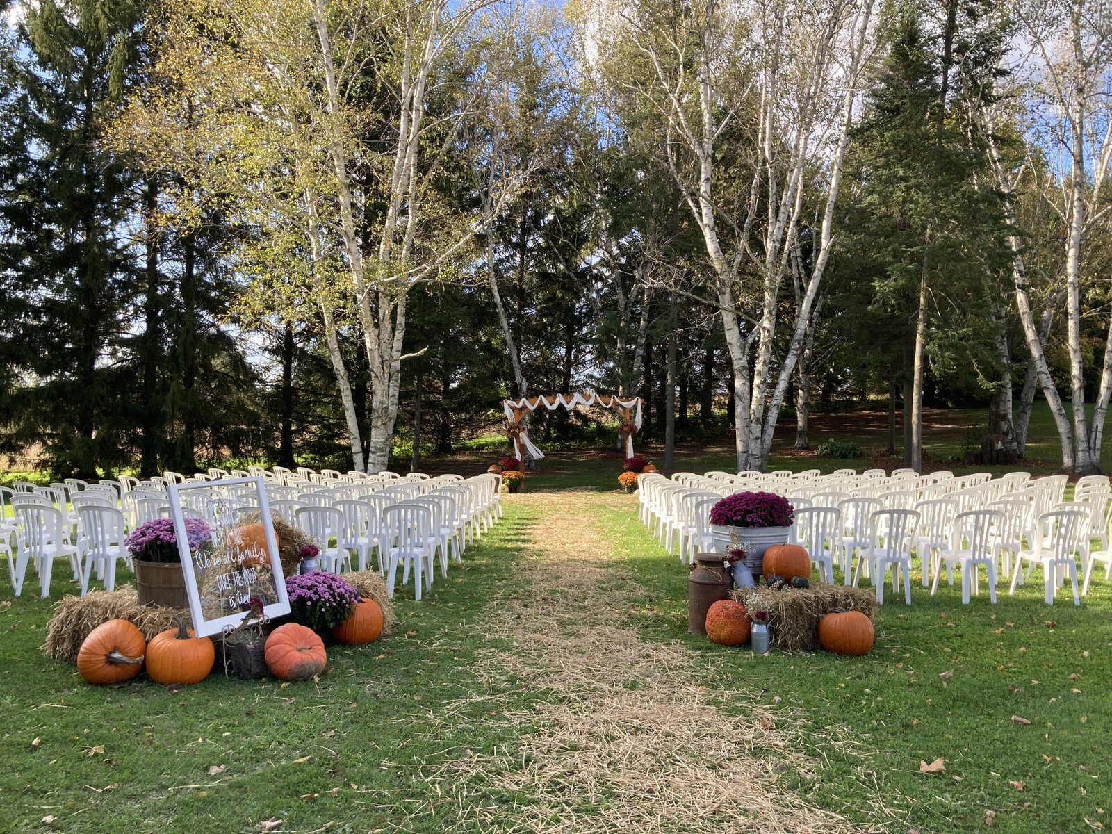 Sugar Island Barn outdoor wedding ceremony on 8 scenic acres in Watertown Wisconsin